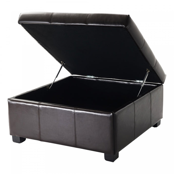 Liam 34.25\" Large Square Faux Leather Ottoman Coffee Table with Storage,Chocolate  