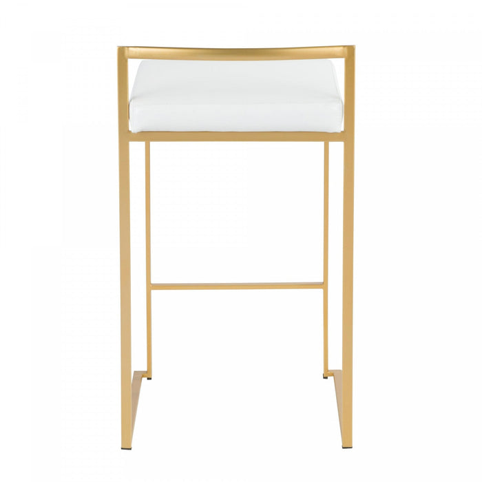 LumiSource Fuji White Faux Leather Contemporary Counter-Height Stool - Set of 2