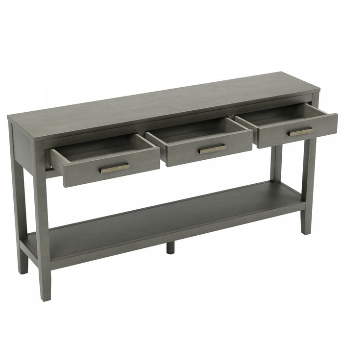 Emma 59.1'' Farmhouse Entryway Table with Drawers and Open Shelf,Grey Sofa Table  