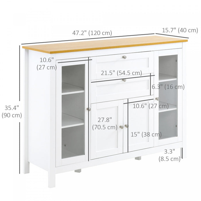 HOMCOM Sideboard Buffet Cabinet with 2 Drawers 3 Storage Cabinets, White