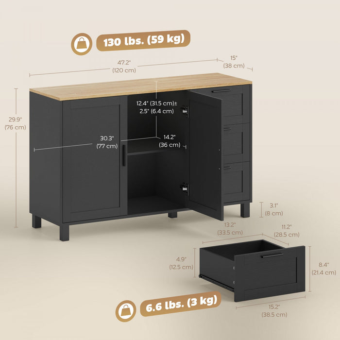 HOMCOM 47" Buffet Cabinet with Soft-Close Doors, Modern Sideboard, Black