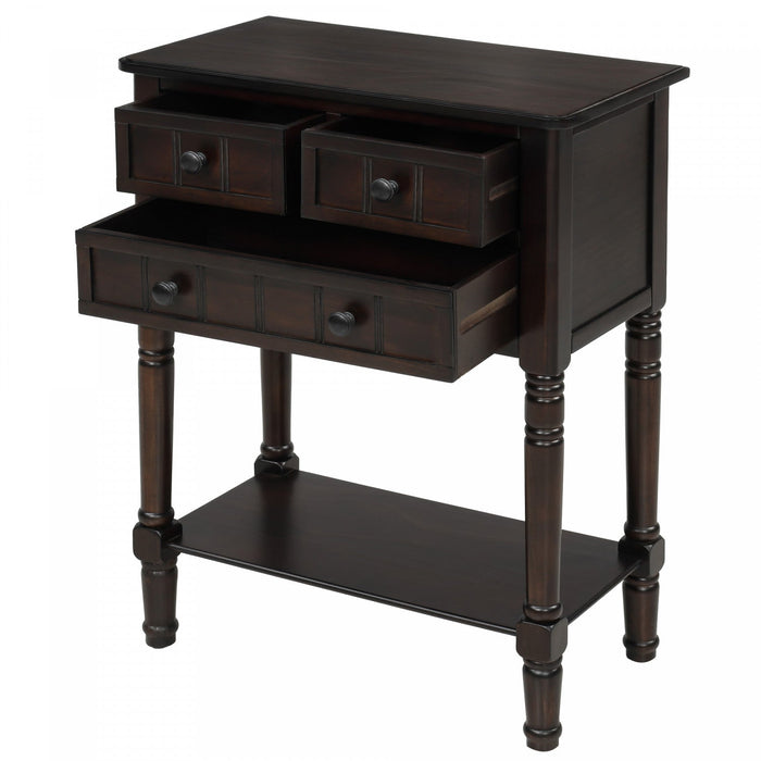 Olivia Solid Wood Console Table With Drawers And Bottom Shelf - Brown 