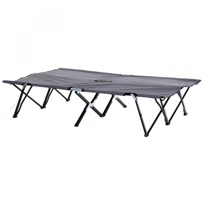 Outsunny 76" Two Person Folding Camping Cot With Carrying Bag, Grey
