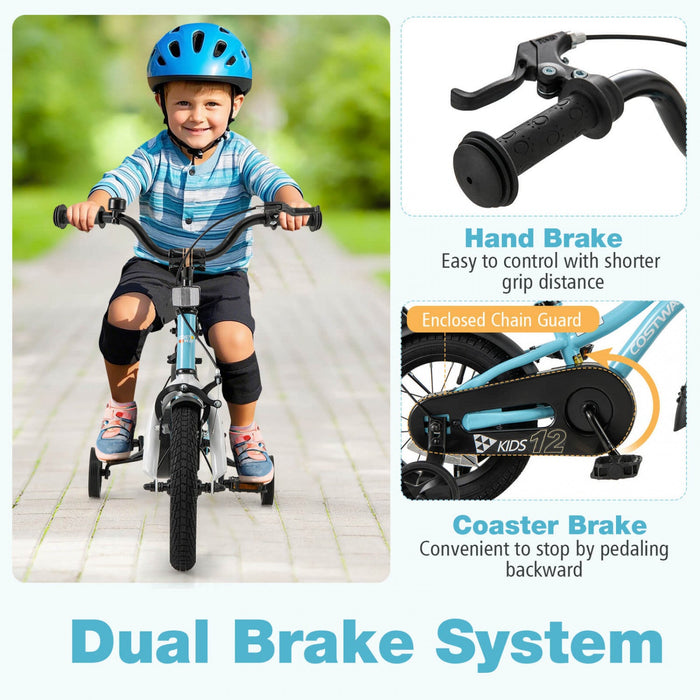 Costway 12" Kids Bike For 3-4 Years Old Boys & Girls With Adjustable Seat Handbrake Reflectors Blue