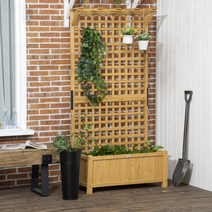 Outsunny Raised Garden Bed, Wood Planter With Trellis For Vine Climbing, Privacy Screen Planter Box 