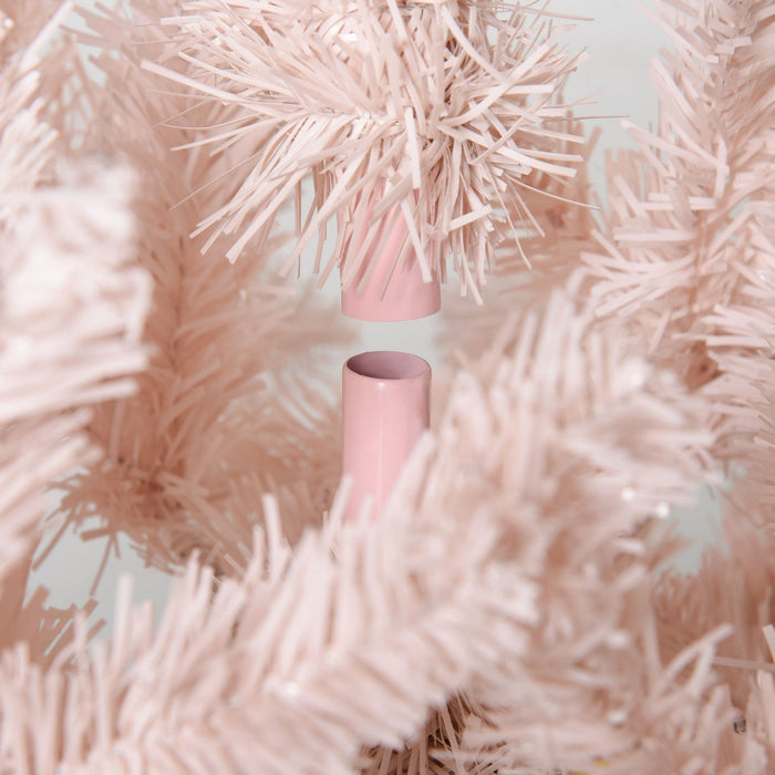 Homcom 6 Foot Artificial Christmas Tree With Metal Base Pink And White