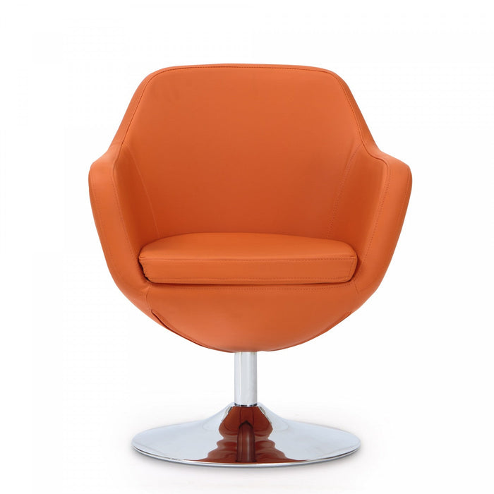 Caisson Modern Upholstered Swivel Lounge Chair in Orange - Set of 2 