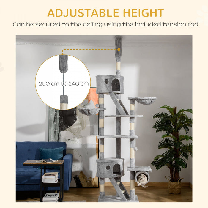 Pawhut 94\"-102\" Huge Cat Tree Ceiling High Cat Condo Scratching Post Activity Center Multi-level Pla
