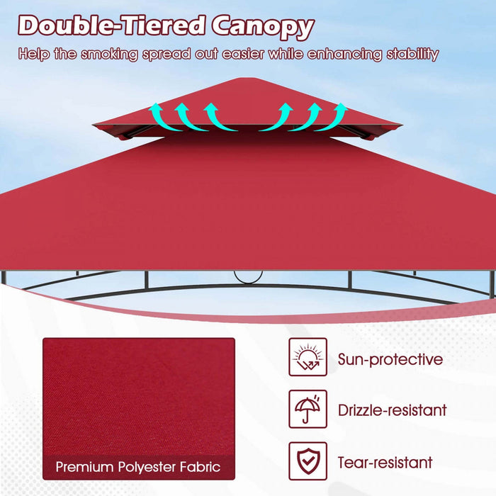 Costway 8' X 5' Grill Gazebo With 2 Shelves 7 Hooks Metal Frame Soft Top Wine