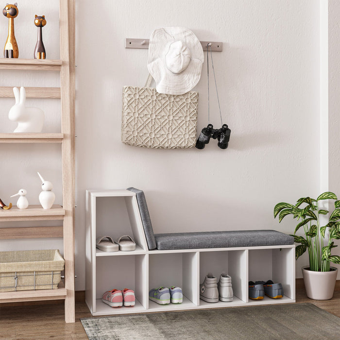 HOMCOM 5-Cubby Bookcase with Cushioned Reading Nook, Grey