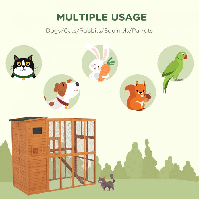 Pawhut Large Catio Outdoor Cat Enclosure Weatherproof Cat House With Cat Condo, Indoor Wooden Cat Ca