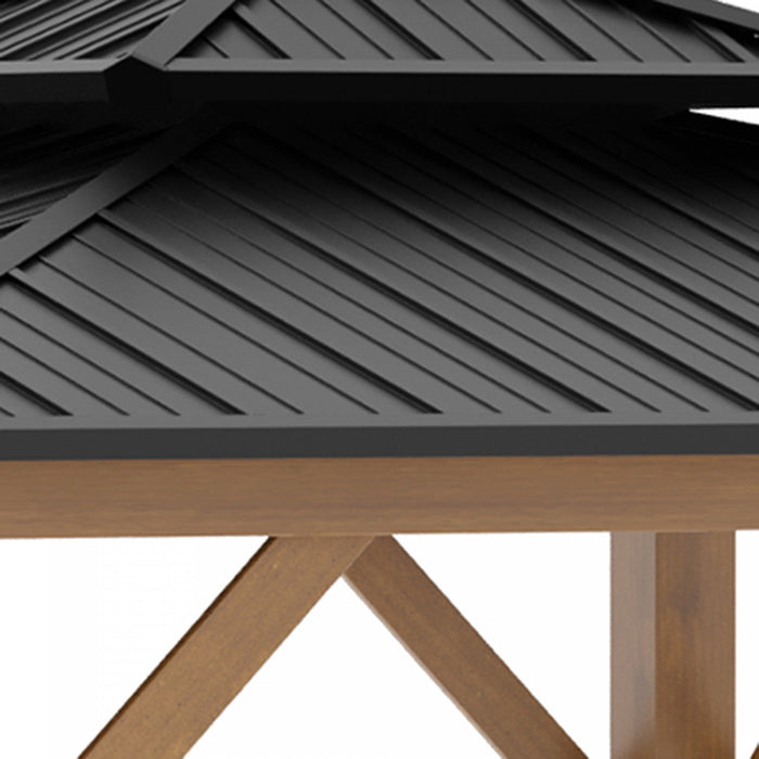 Outsunny 12' X 12' Wood Frame Hardtop Gazebo Galvanized Steel Canopy Outdoor Shelter With Double Ven