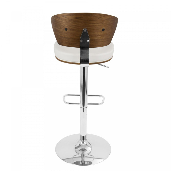 LumiSource Ravinia Faux Leather Mid-Century Modern Adjustable Barstool with Swivel - Walnut/White