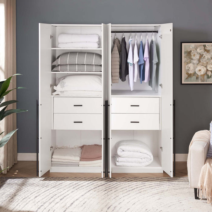 Lee Modern 2-Piece Wardrobe Closet in White Armoire 