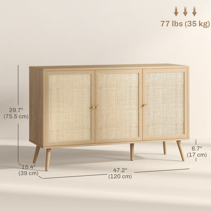 HOMCOM Boho Sideboard Buffet Cabinet with Decorative Rattan Doors, Natural
