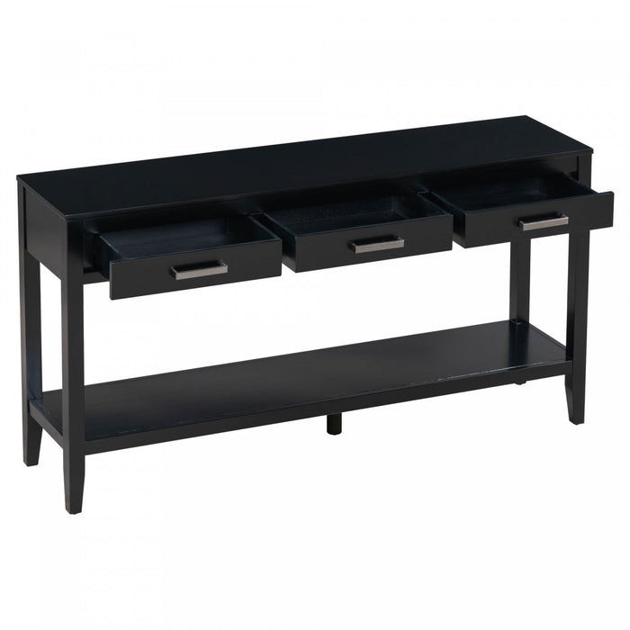 Emma 59.1'' Farmhouse Entryway Table with Drawers and Open Shelf,Black Sofa Table  