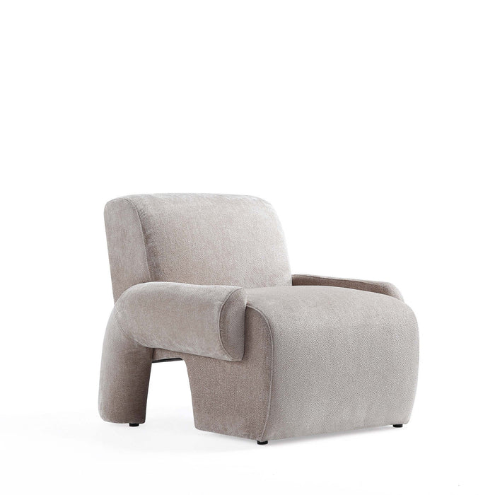Verandah Mid-Century Modern Chenille Lounge Chair in Beige 