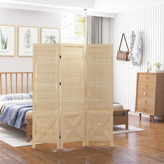 HOMCOM 4.7' 3 Panel Room Divider with Pegboard Display for Indoor