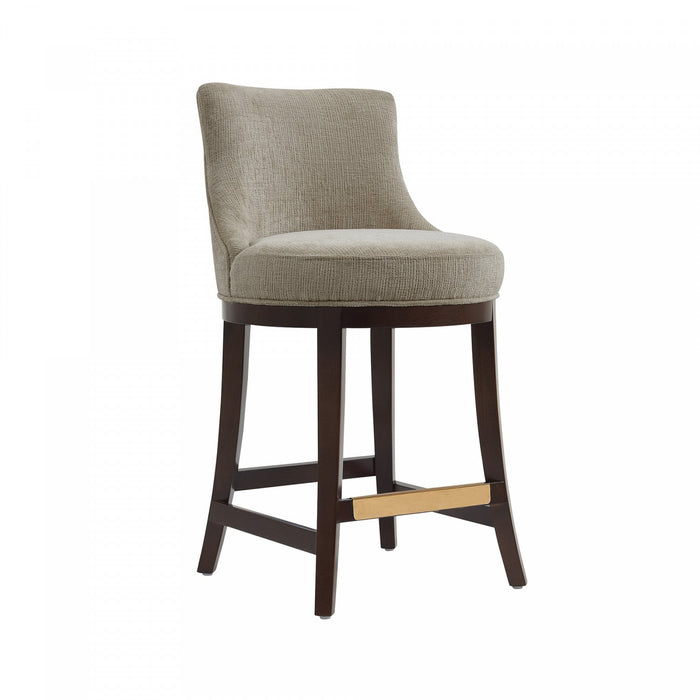Lucia Modern Wood Chenille Counter Stool in Taupe Bar Stool 