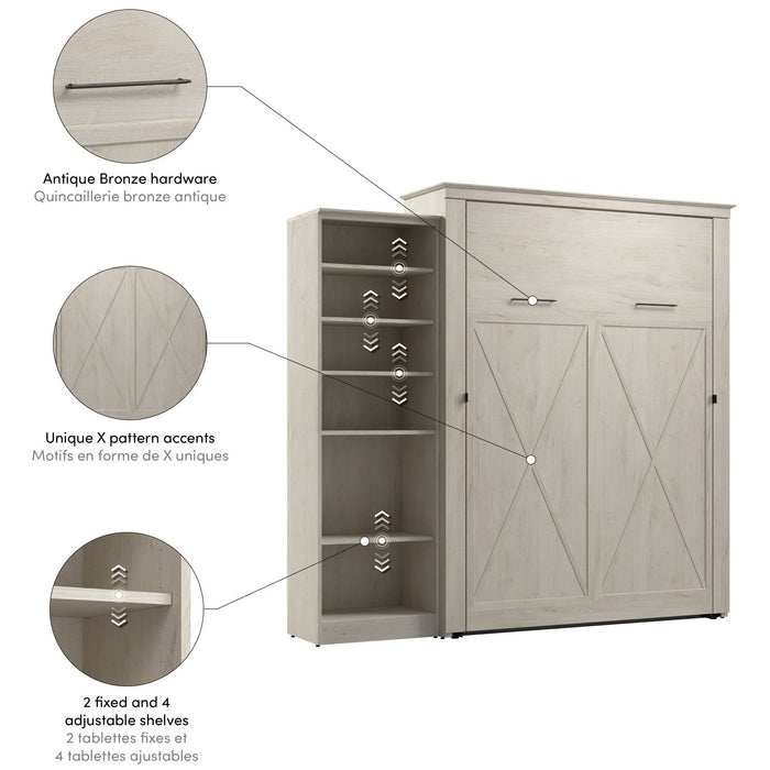 Bestar Key West Queen Murphy Bed with Closet Organizer (94 W) - Linen White Oak