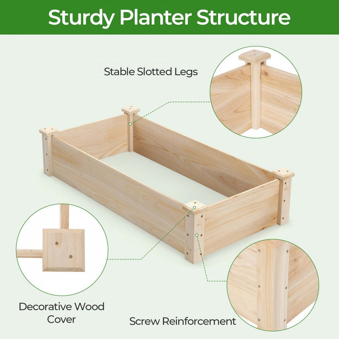Costway Raised Garden Bed Fir Wood Wooden Square Wood Planter Box For Flower Outdoor