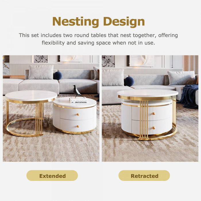 Thomas 27.6\" Modern Round Coffee Table With 2 Storage Drawers - White 