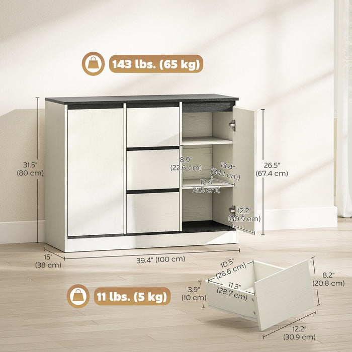 HOMCOM Modern Sideboard with Soft-Close Hinges, Buffet Cabinet, White Wood Grain