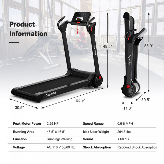 Superfit Folding 2.25hp Electric Treadmill Running Machine App Control Bluetooth