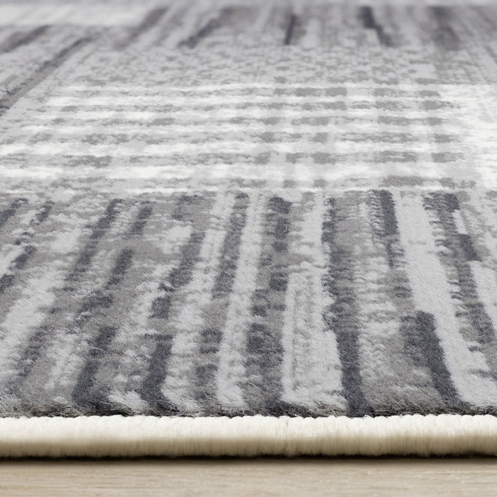 Forte White Grey Black Modern Striped Patches Area Rug - 5'3\" x 7'5\"
