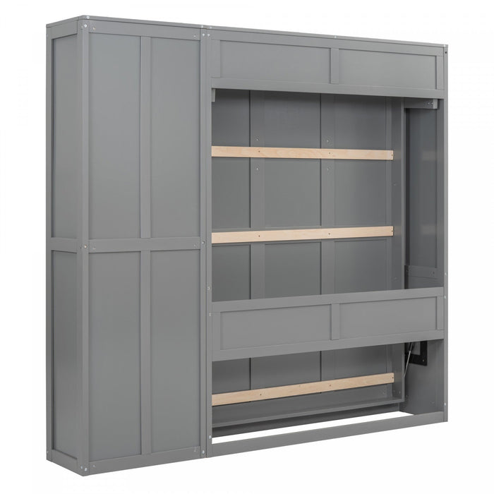 Jocelyn Space-saving Full Murphy Bed With Shelves - Grey 