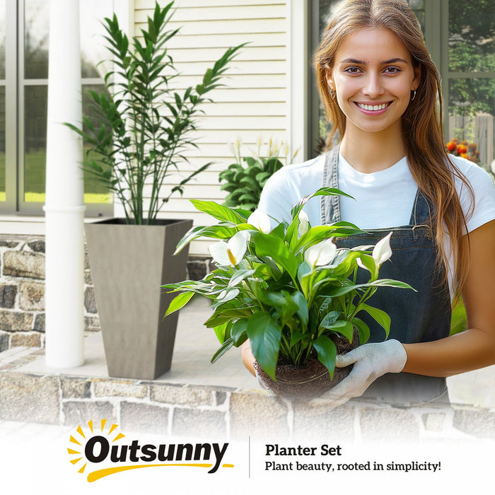 Outsunny 28" Tall Plastic Planters, Set of 3 Garden Flower Pots, Mixed Grey