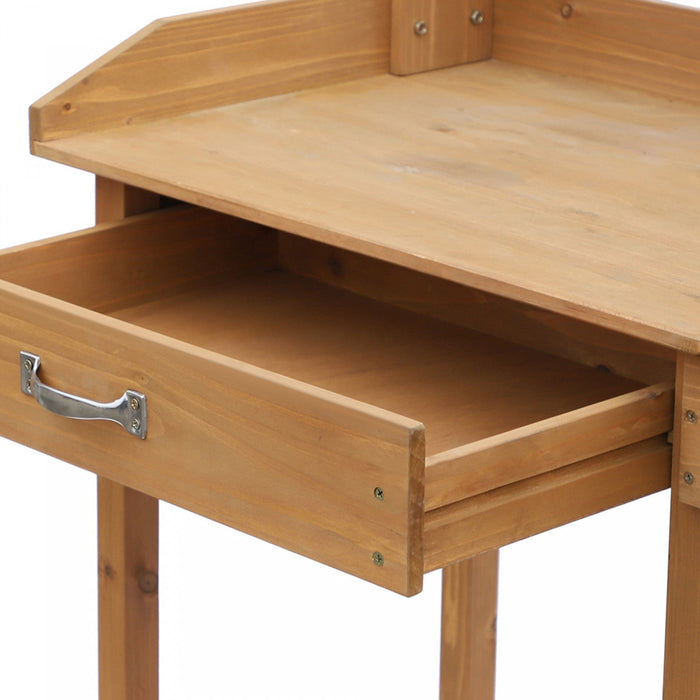 Outsunny Potting Bench Table Garden Work Bench Workstation with Drawer, Removable Sink, Storage Shelves and Hooks for Patio, Courtyards, Balcony, Natural