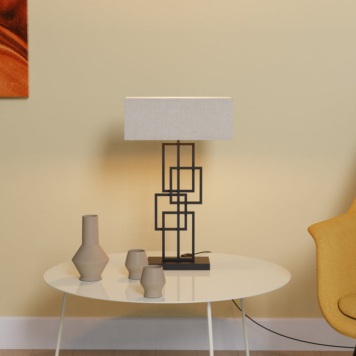 27\" Black Geometric Chic Table Lamp with Square Shade 