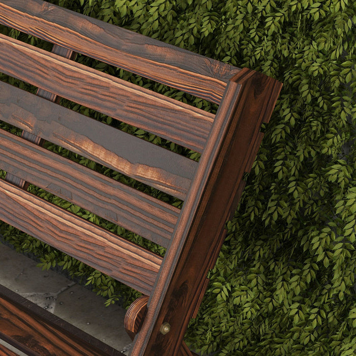 2-seater Wooden Outdoor Bench, Foldable Garden Bench, Carbonised Finish