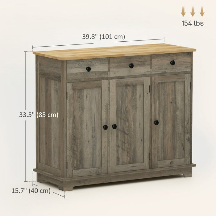 HOMCOM Coffee Bar Cabine, Kitchen Cabinet with Drawers, Washed Grey