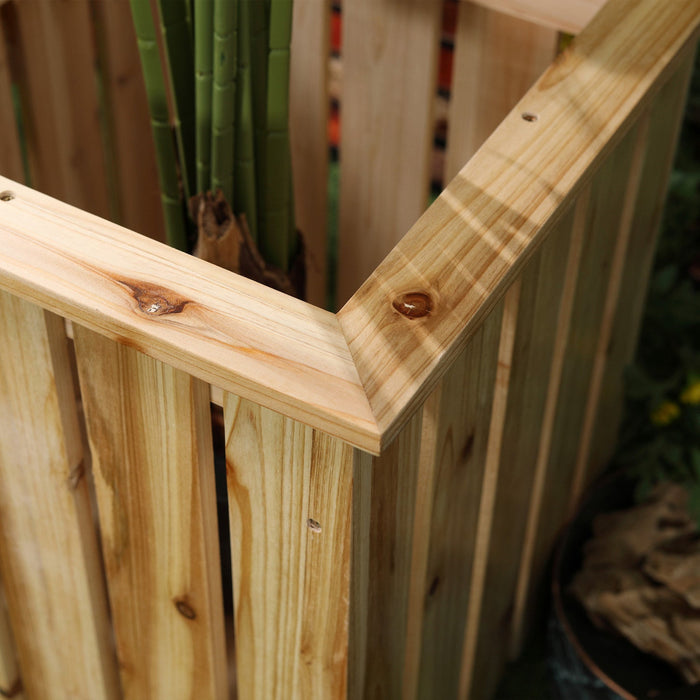 Outsunny Outdoor Wooden Garden Stool Bench With 2 Planters, Natural Wood