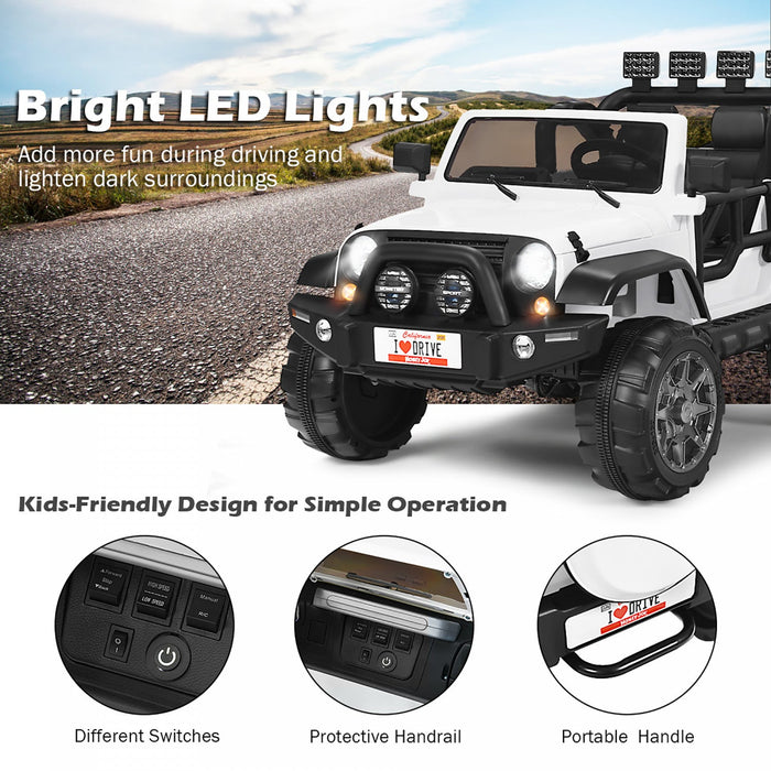 Costway 12v Kids Ride On Car 2 Seater Truck Rc Electric Vehicles W/ Storage Room White
