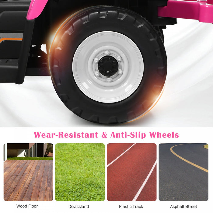 Costway 12v Kids Ride On Tractor With Trailer Ground Loader W/ Rc & Lights Pink