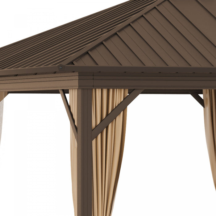Outsunny 10' X 12' Patio Gazebo Outdoor Hardtop Gazebo With Aluminum Frame, Mesh Nettings, Curtains 