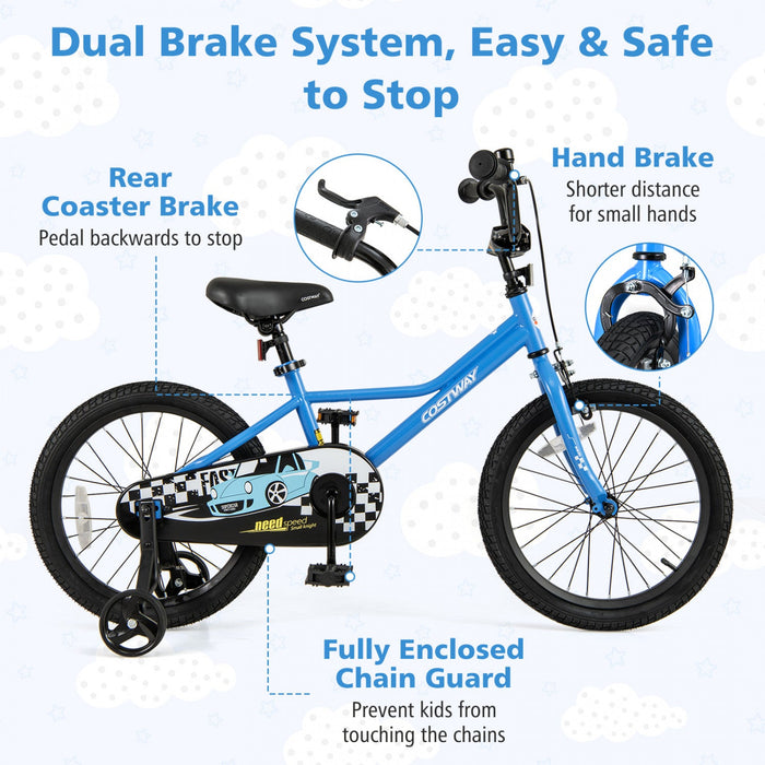 Costway 18" Kids Training Bike With Removable Training Wheels Pneumatic Tires Navy