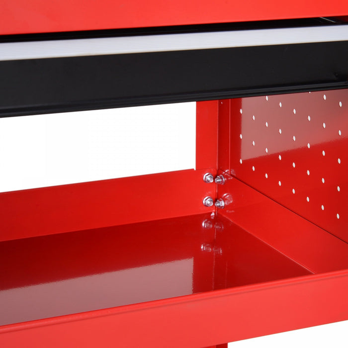 Homcom Rolling Tool Cart With Wheels Storage Trays For Garage Warehouse Red