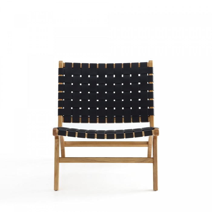 Maintenon Industry Chic Wood Vegan Leather Accent Chair in Black and Natural - Set of 2 