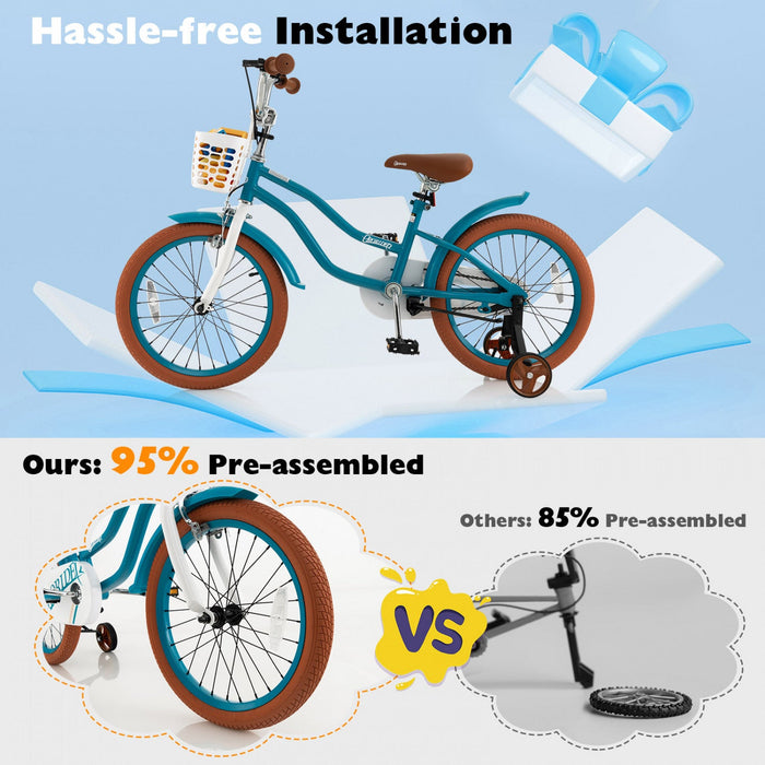 Costway 18" Kids Bike Toddler Bicycle With Training Wheel Kickstand For 4-8 Years Old Girl