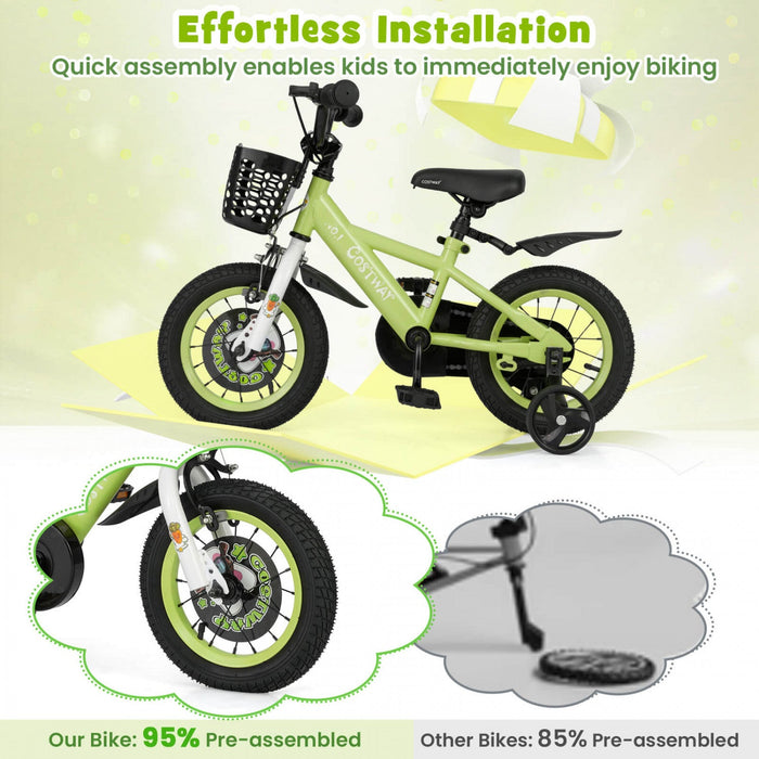 Costway 12" Kid's Bike For 3-4 With Height-adjustable Handlebar & Saddle Handbrake Green
