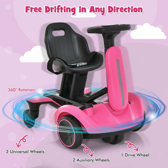 Costway 6v Kids Ride On Drift Car Electric Drifting Go Kart For Kids With 360° Spin Pink