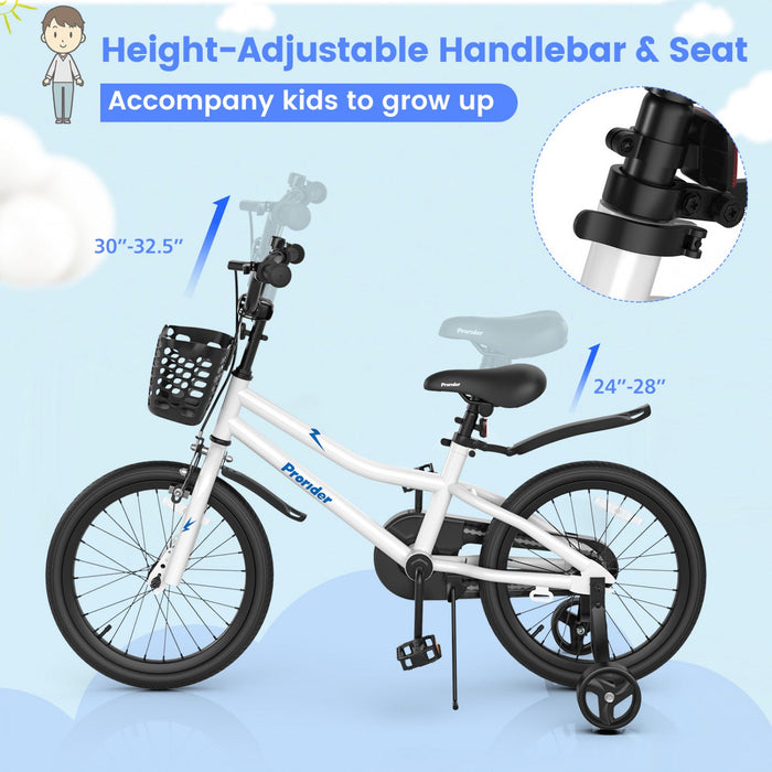 Costway 18" Kid's Bike With Removable Training Wheels & Basket For 4-8 Years Old White