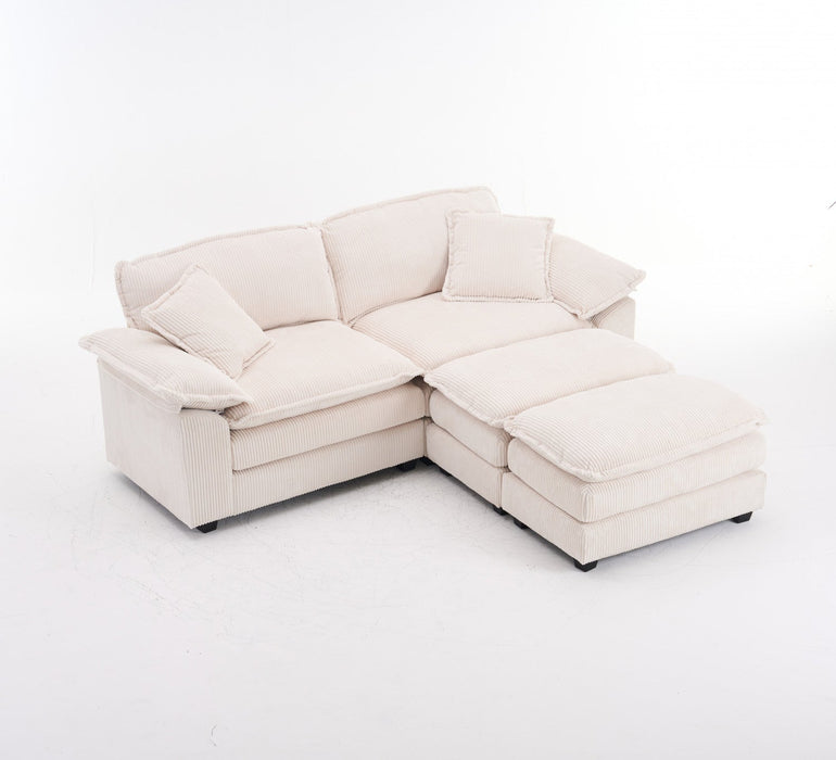 Liam 84.6\" Comfortable Cloud Modular Sofa with Corduroy Upholstered,White  