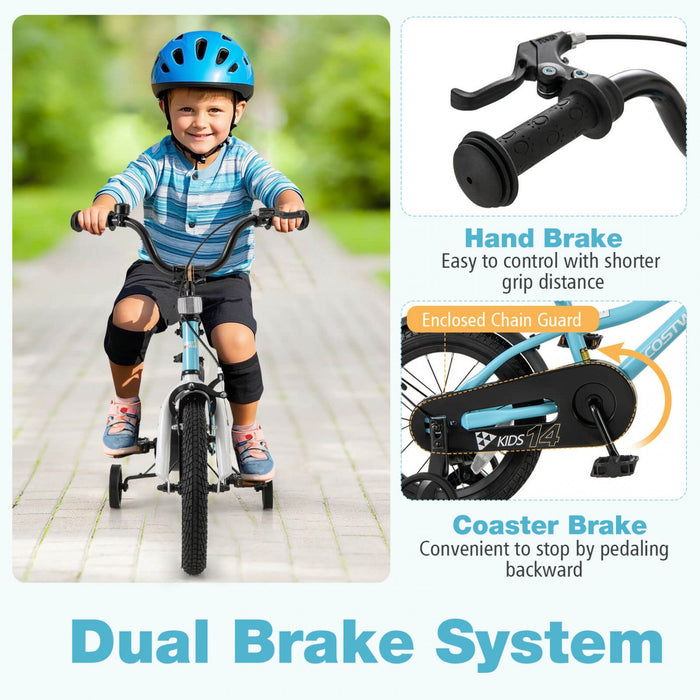 Costway 14" Kids Bike For 3-5 Years Old Boys & Girls With Adjustable Seat Handbrake Reflectors Blue