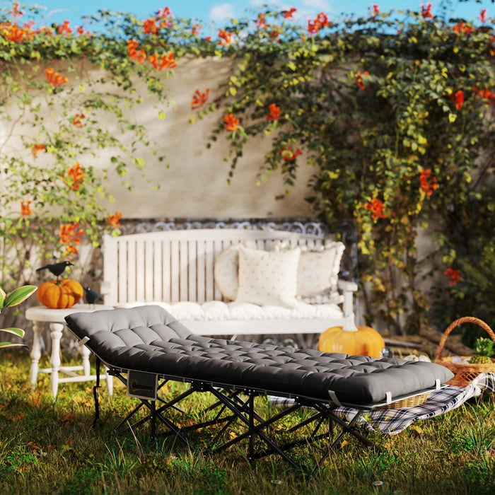 Outsunny Camping Cot For Adults With Mattress, Folding Bed, Dark Grey