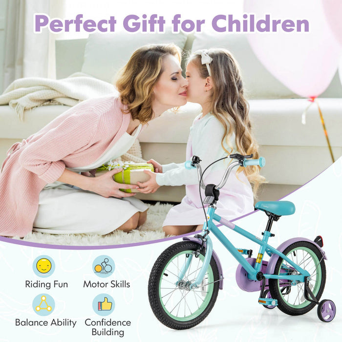 Costway 16" Kids Bike With Adjustable Saddle Handlebar Removable Training Wheels Handbrake Blue